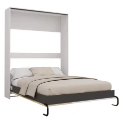 Lit escamotable queen - blanc et naturel