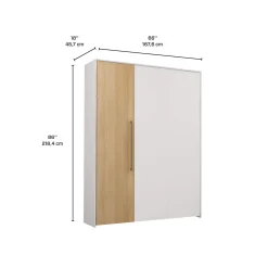 Lit escamotable queen - blanc et naturel