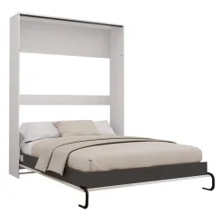 Lit escamotable queen - blanc et gris