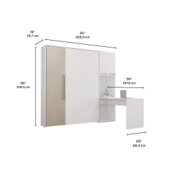 Lit escamotable queen, armoires de rangement et bureau - blanc et gris