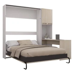 Lit escamotable queen, armoires de rangement et bureau - gris