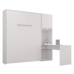 Lit escamotable queen, armoires de rangement et bureau - blanc