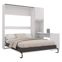 Lit escamotable queen, armoires de rangement et bureau - blanc