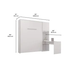 Lit escamotable queen, armoires de rangement et bureau - blanc