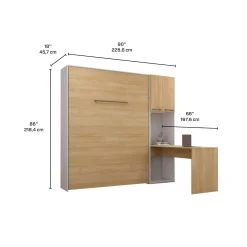Lit escamotable queen, armoires de rangement et bureau - naturel