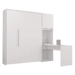 Lit escamotable queen, armoires de rangement et bureau - blanc