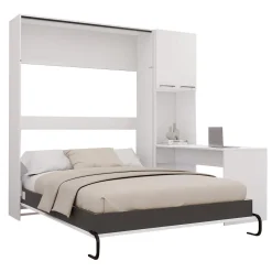 Lit escamotable queen, armoires de rangement et bureau - blanc
