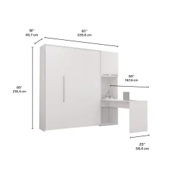 Lit escamotable queen, armoires de rangement et bureau - blanc
