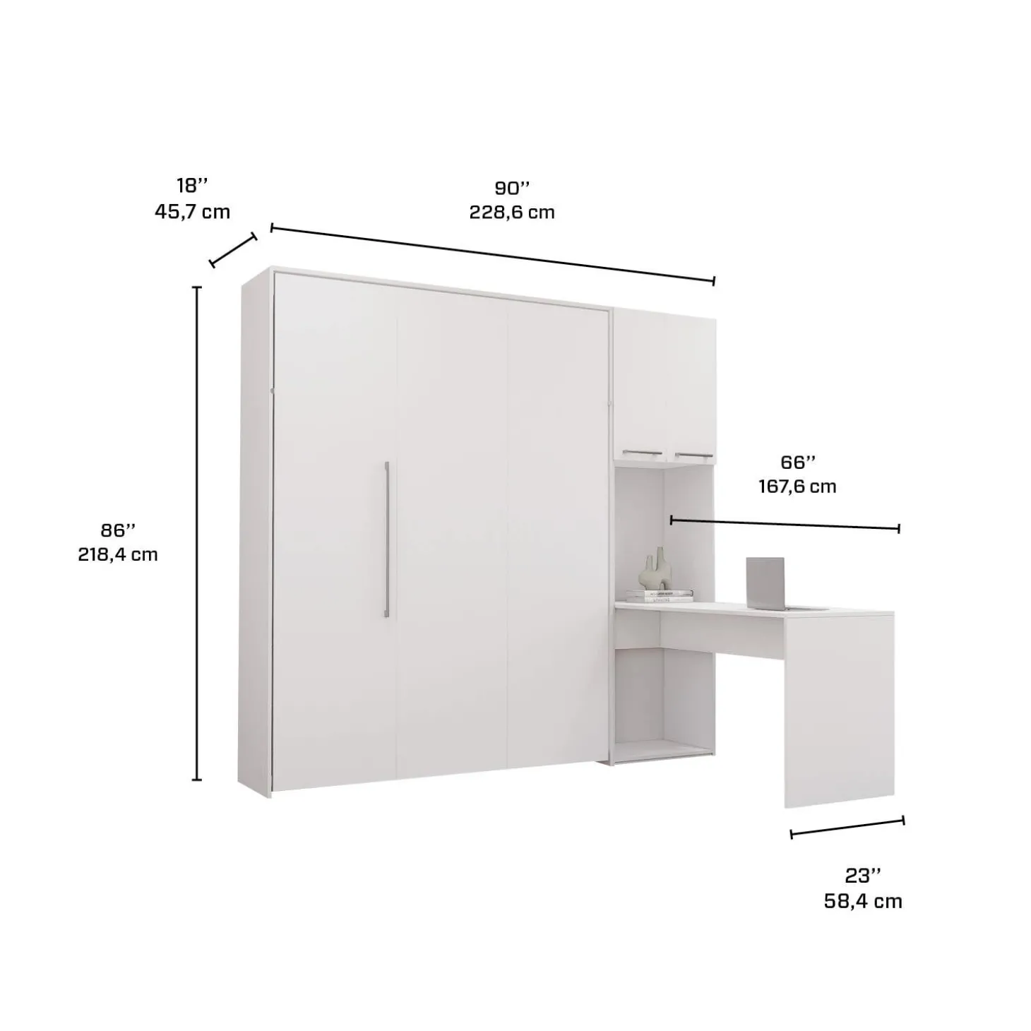 Lit escamotable queen, armoires de rangement et bureau - blanc