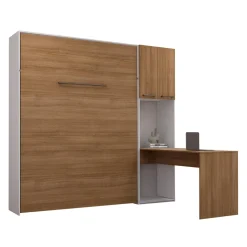 Lit escamotable queen, armoires de rangement et bureau - brun