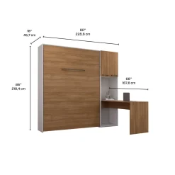 Lit escamotable queen, armoires de rangement et bureau - brun