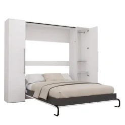 Lit escamotable queen et unités de rangement- blanc