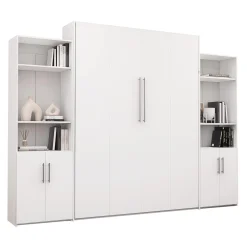 Lit escamotable queen et unités de rangement - blanc
