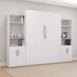 Lit escamotable queen et unités de rangement - blanc