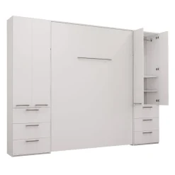 Lit escamotable queen et unités de rangement - blanc