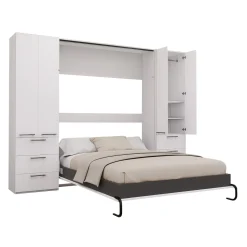 Lit escamotable queen et unités de rangement - blanc