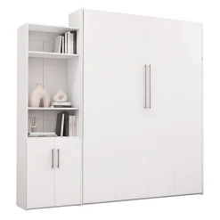 Lit escamotable queen et unité de rangement - blanc