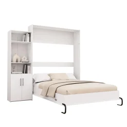 Lit escamotable queen et unité de rangement - blanc