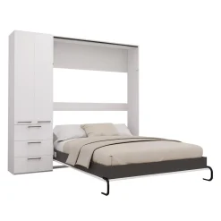 Lit escamotable queen et unité de rangement - blanc