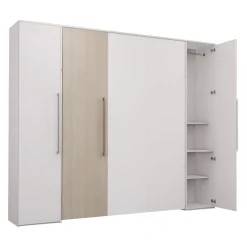 Lit escamotable queen et unités de rangement - blanc et gris