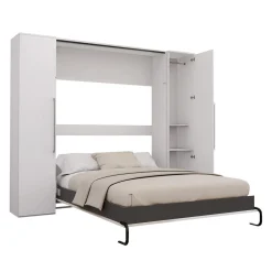Lit escamotable queen et unités de rangement - blanc et gris