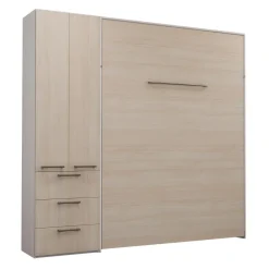 Lit escamotable queen et unité de rangement - gris