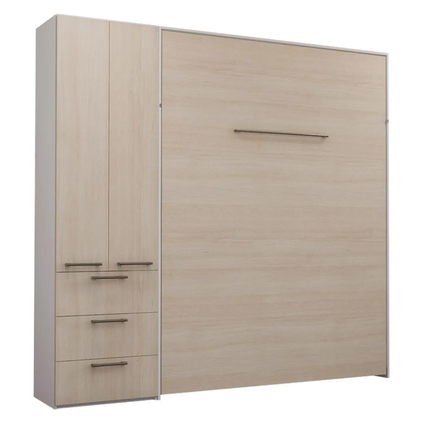 Lit escamotable queen et unité de rangement - gris