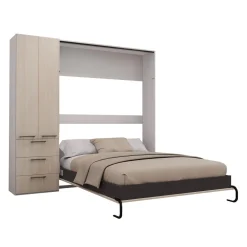 Lit escamotable queen et unité de rangement - gris
