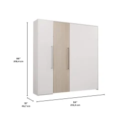 Lit escamotable queen et unité de rangement - blanc et gris