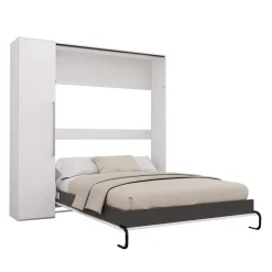 Lit escamotable queen et unité de rangement - blanc