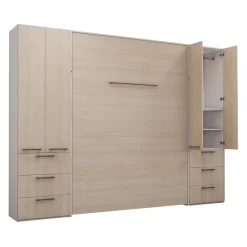 Lit escamotable queen et unités de rangement - gris