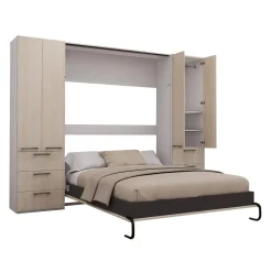 Lit escamotable queen et unités de rangement - gris
