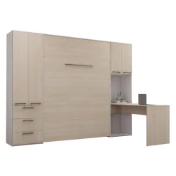 Lit escamotable queen, unités de rangement et bureau - gris