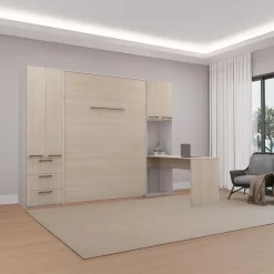 Lit escamotable queen, unités de rangement et bureau - gris