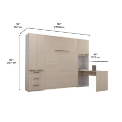 Lit escamotable queen, unités de rangement et bureau - gris