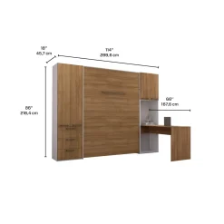 Lit escamotable queen, unités de rangement et bureau - brun
