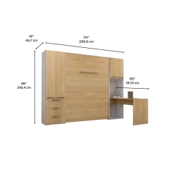 Lit escamotable queen, unités de rangement et bureau - naturel