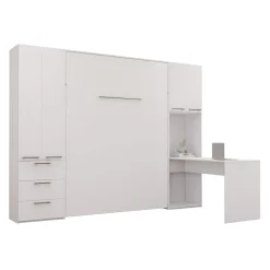 Lit escamotable queen, unités de rangement et bureau - blanc