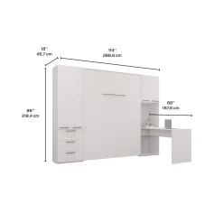 Lit escamotable queen, unités de rangement et bureau - blanc
