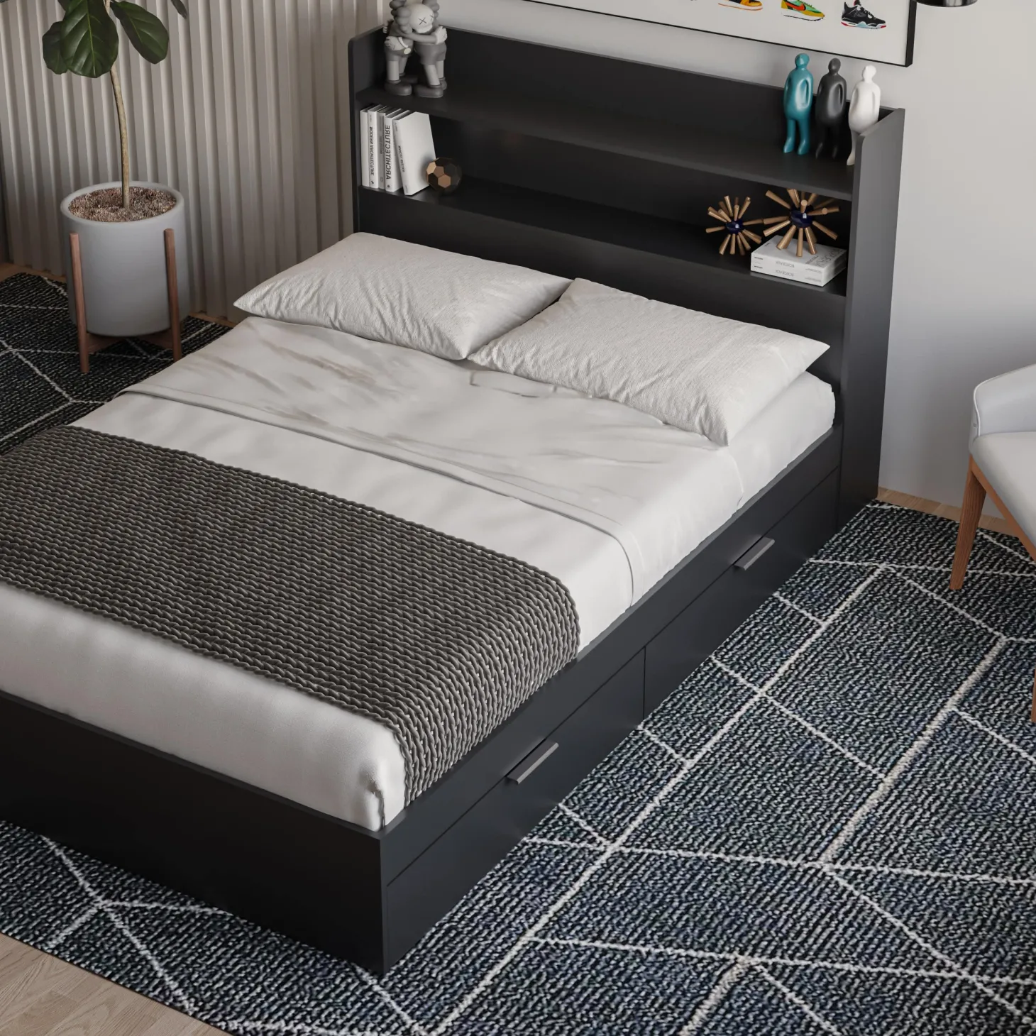 Lit plateforme double avec tête de lit (54") - Nexera