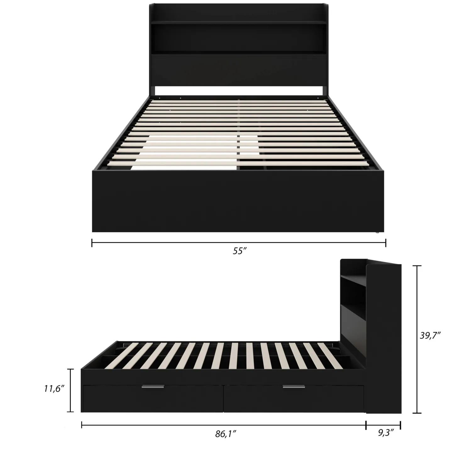 Lit plateforme double avec tête de lit (54") - Nexera