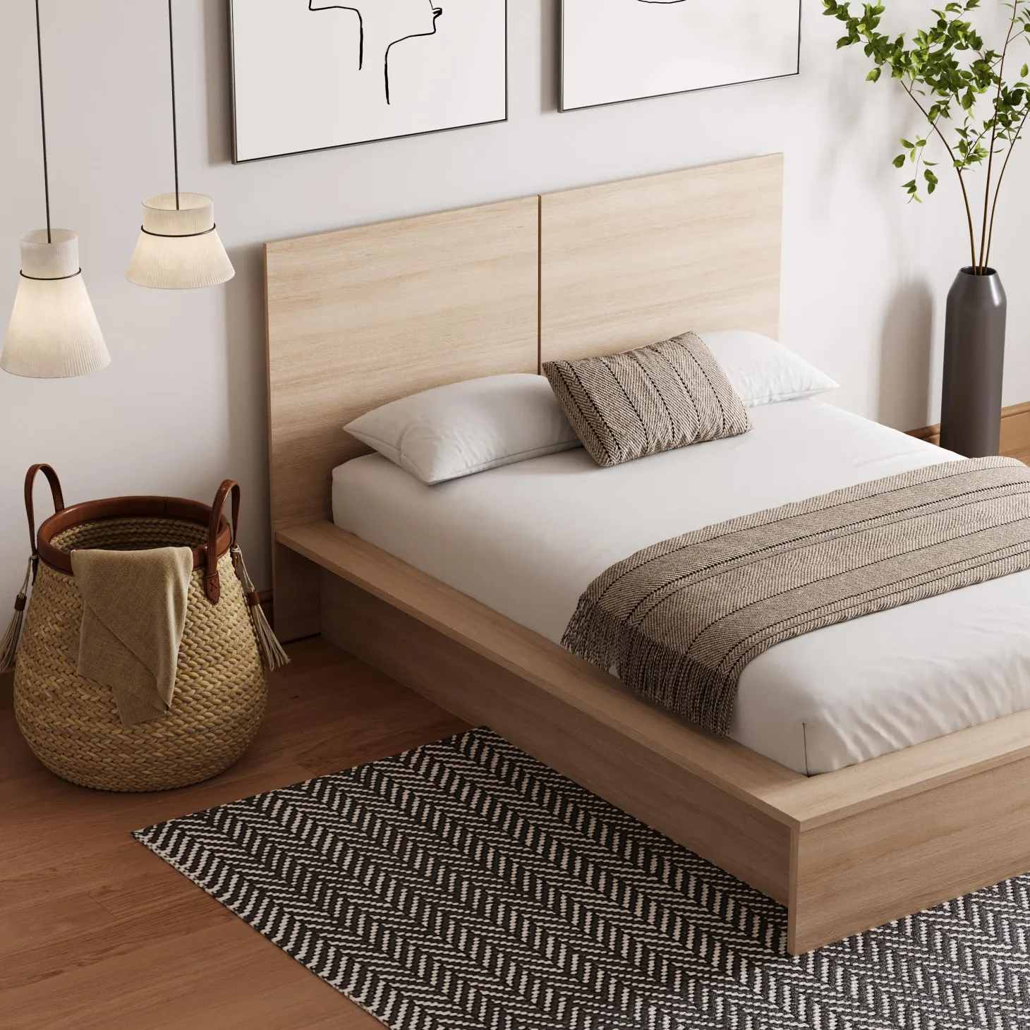 Lit plateforme double avec tête de lit (54") - Nexera