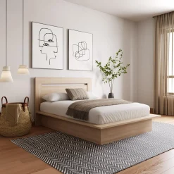 Lit plateforme double avec tête de lit (54") - Nexera