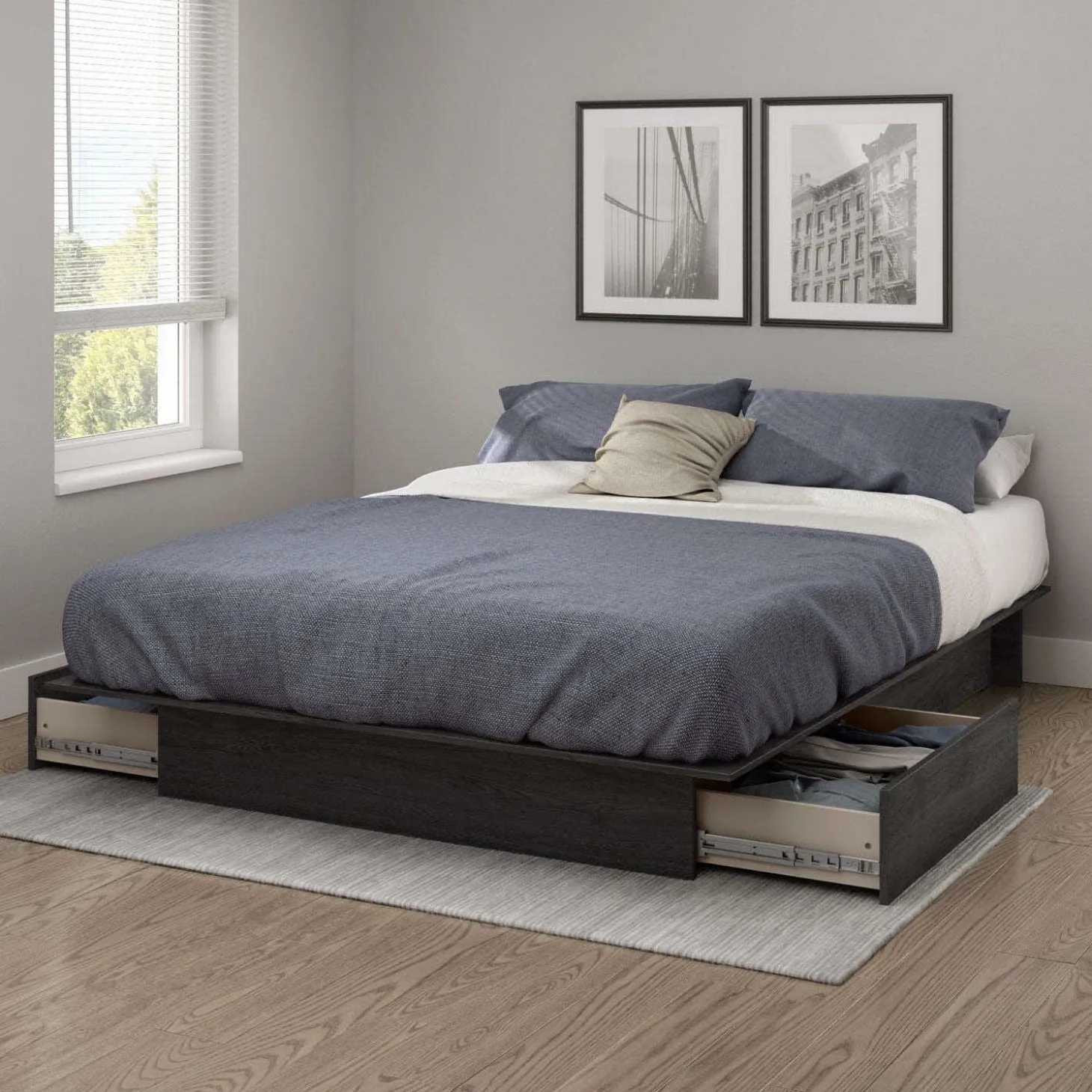 Lit plateforme double/queen avec rangement 2 tiroirs (54"/60'') - South Shore