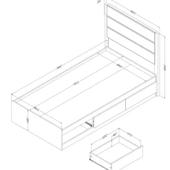 Lit simple avec rangement 3 tiroirs et tête de lit (39