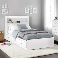 Lit simple avec rangement 3 tiroirs et tête de lit (39