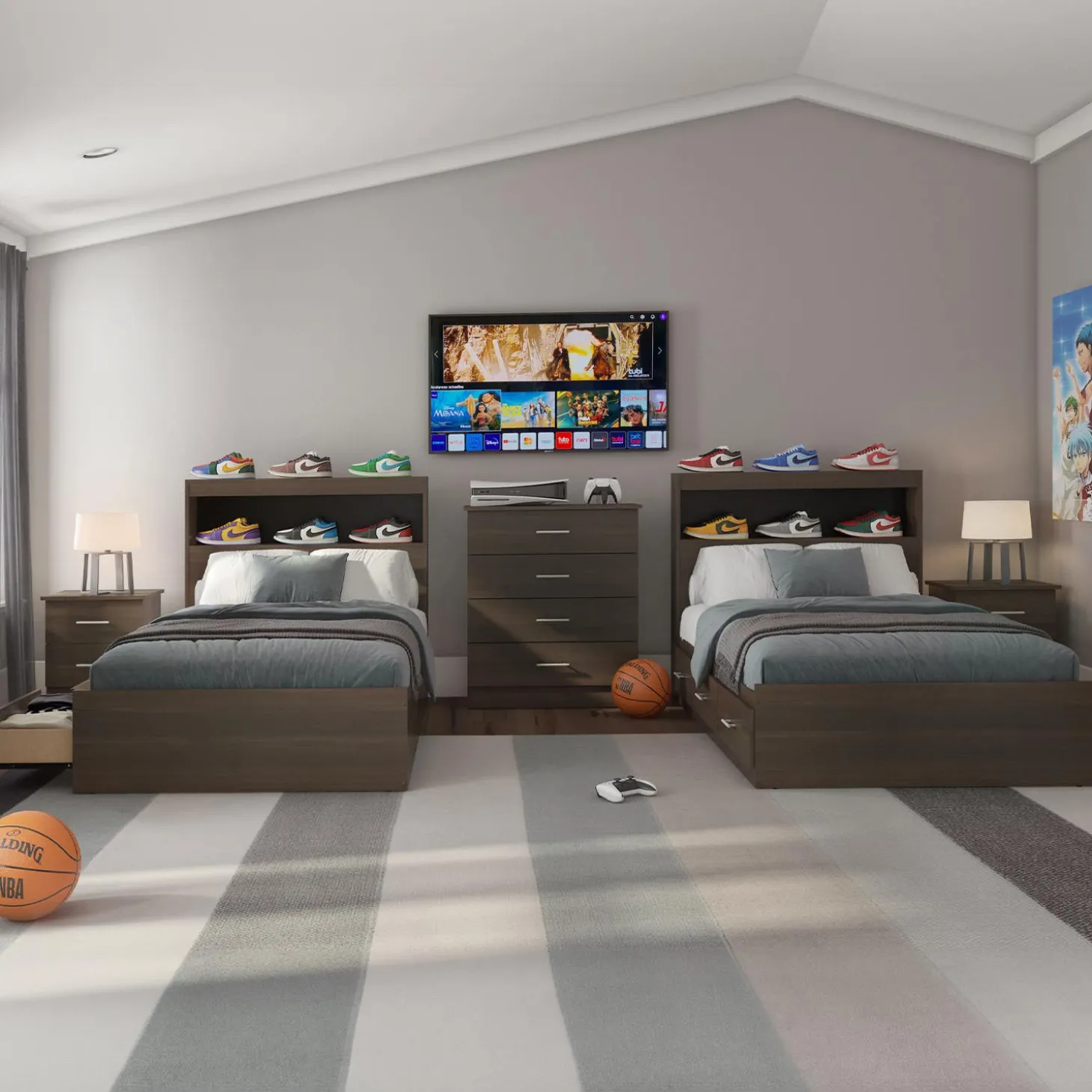 Lit simple avec rangement 3 tiroirs et tête de lit (39")