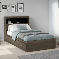 Lit simple avec rangement 3 tiroirs et tête de lit (39
