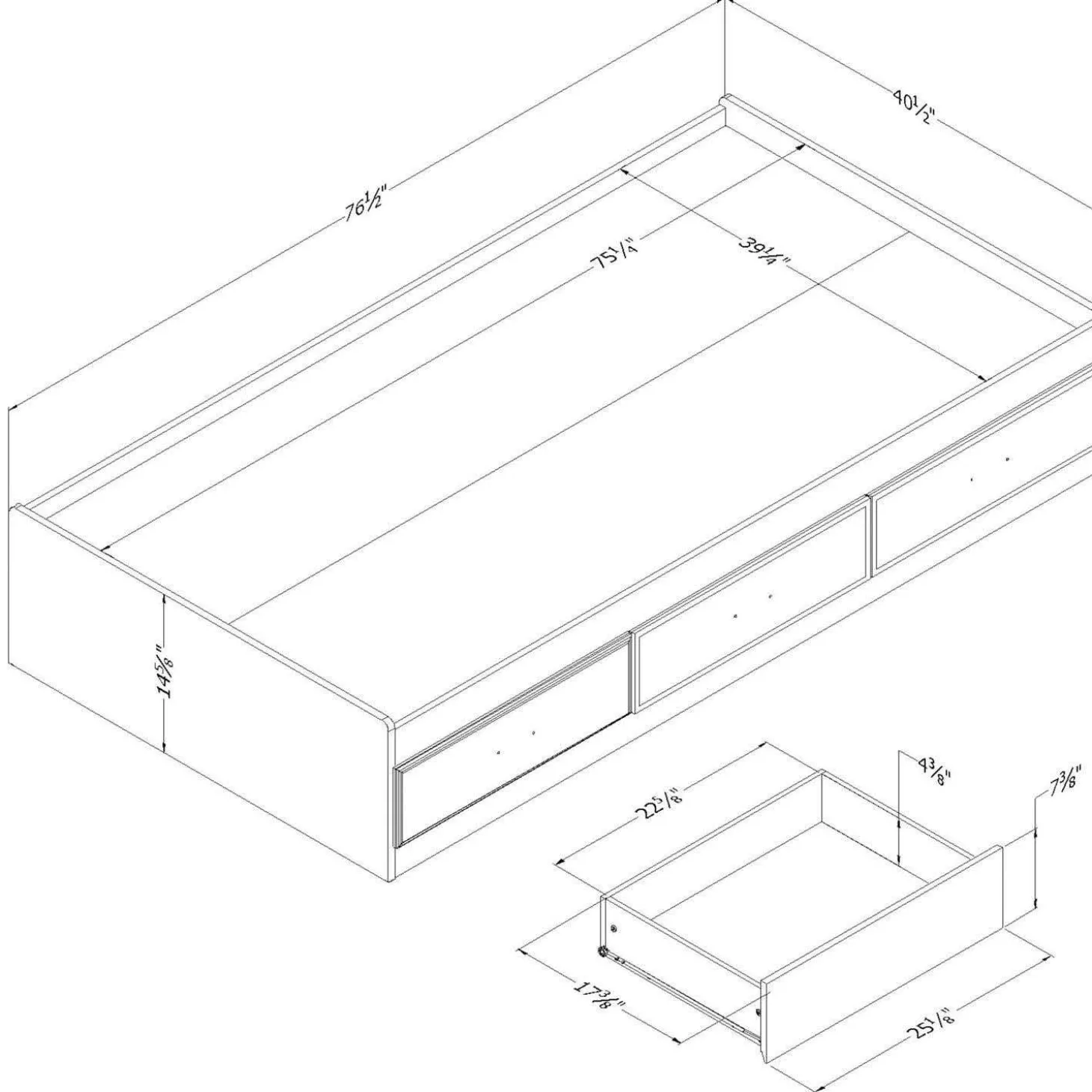 Lit simple avec rangement 3 tiroirs (39") - South Shore