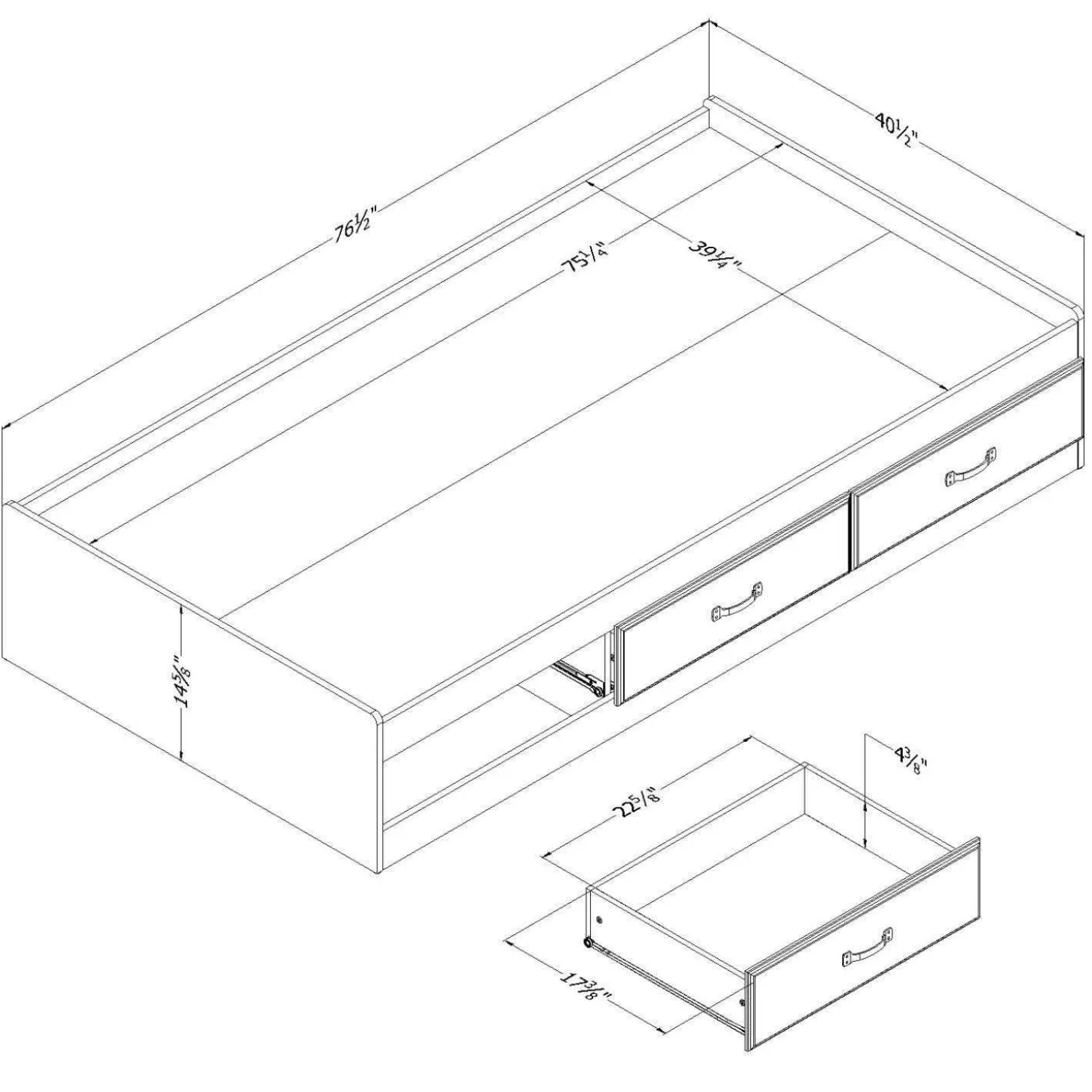 Lit simple avec rangement 3 tiroirs (39") - South Shore